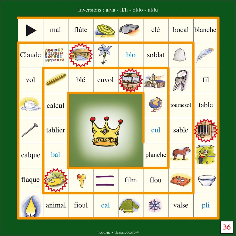 Exemple de plateau de jeu de l'oie (27 x 27 cm)