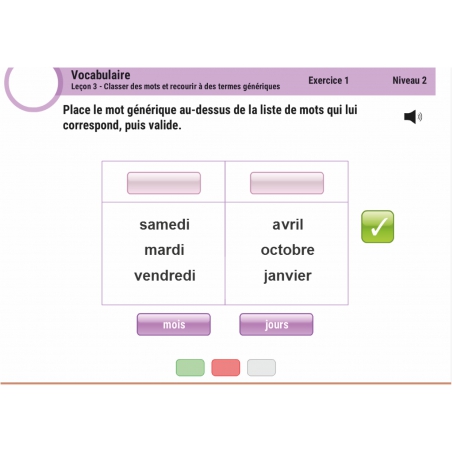 Exercice
Leçons de vocabulaire – Français – Cycle 2 (CP, CE1, CE2) – Application interactive – JOCATOP