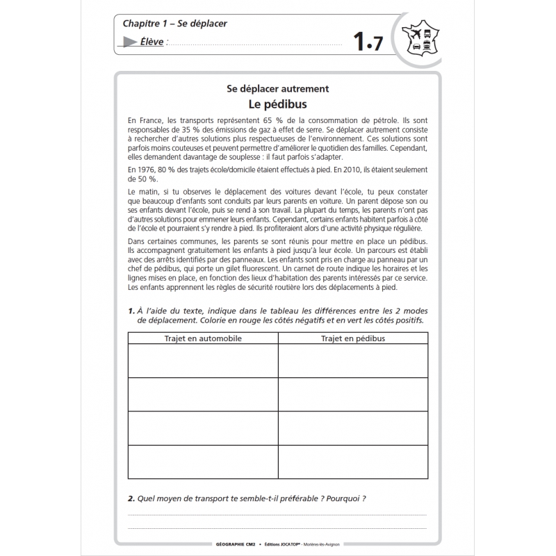 Extrait du fichier Enseigner la géographie – CM2 – Mallette pédagogique complète – JOCATOP