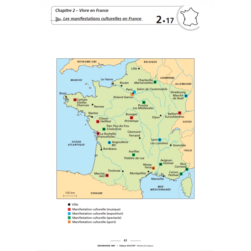 Extrait de l'atlas Enseigner la géographie – Géographie – CM1 – Mallette pédagogique PE – JOCATOP