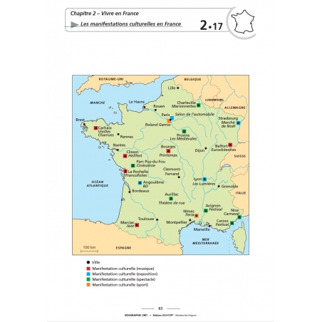 Extrait de l'atlas Enseigner la géographie – Géographie – CM1 – Mallette pédagogique PE – JOCATOP