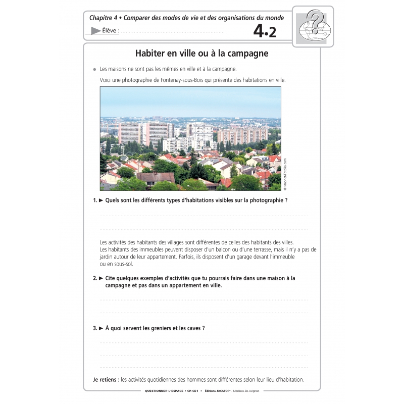 Extrait du fichier - fiche élève Ensemble pédagogique sciences – Questionner l’espace – CP CE1 – Ressource pédagogique – JOCATOP