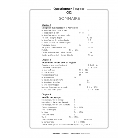 sommaire Questionner l’espace et les espaces – Géographie – CE2 – Ensemble pédagogique complet – JOCATOP