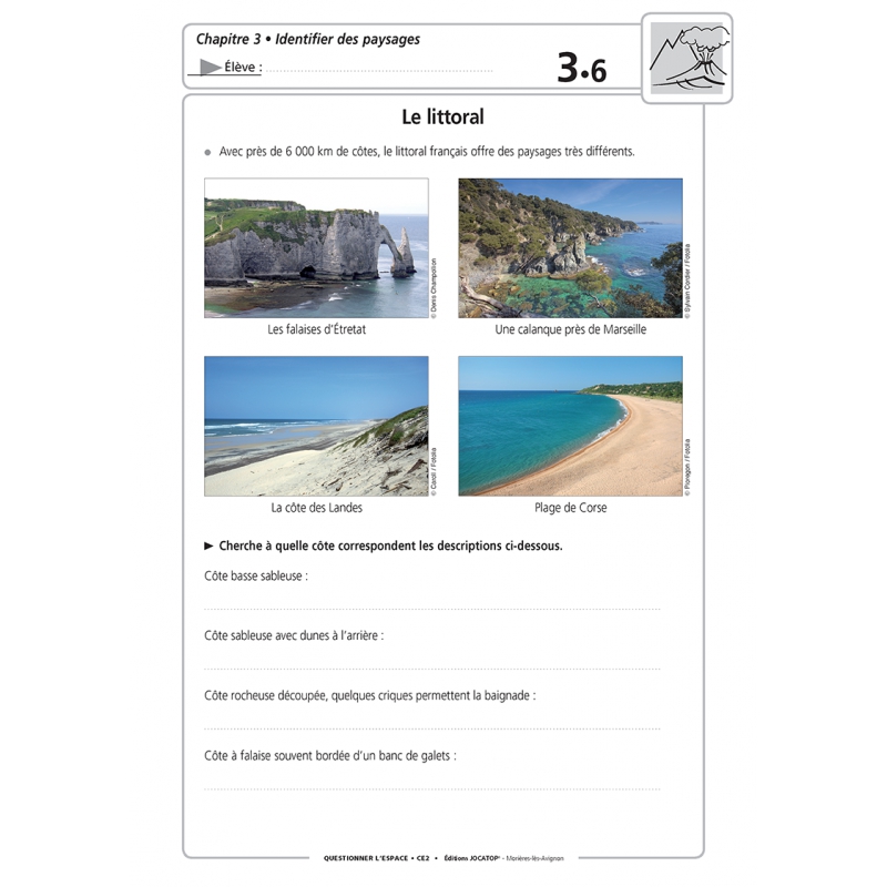 Fiche élève Questionner l’espace et les espaces – Géographie – CE2 – Ensemble pédagogique complet – JOCATOP