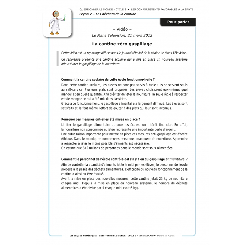 LES LEÇONS NUMÉRIQUES QUESTIONNER LE MONDE –  Les comportements favorables à la santé