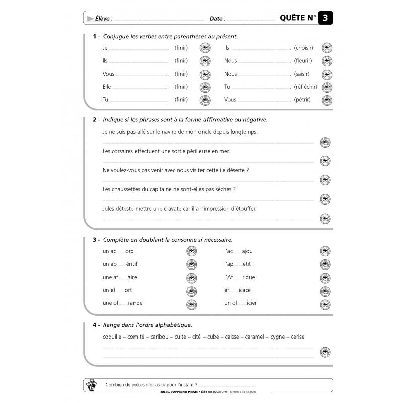Fiche exercices Français : Développer les compétences en conjugaison, grammaire et vocabulaire – CM2 – Classeur photocopiable