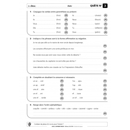 Fiche exercices Français : Développer les compétences en conjugaison, grammaire et vocabulaire – CM2 – Classeur photocopiable