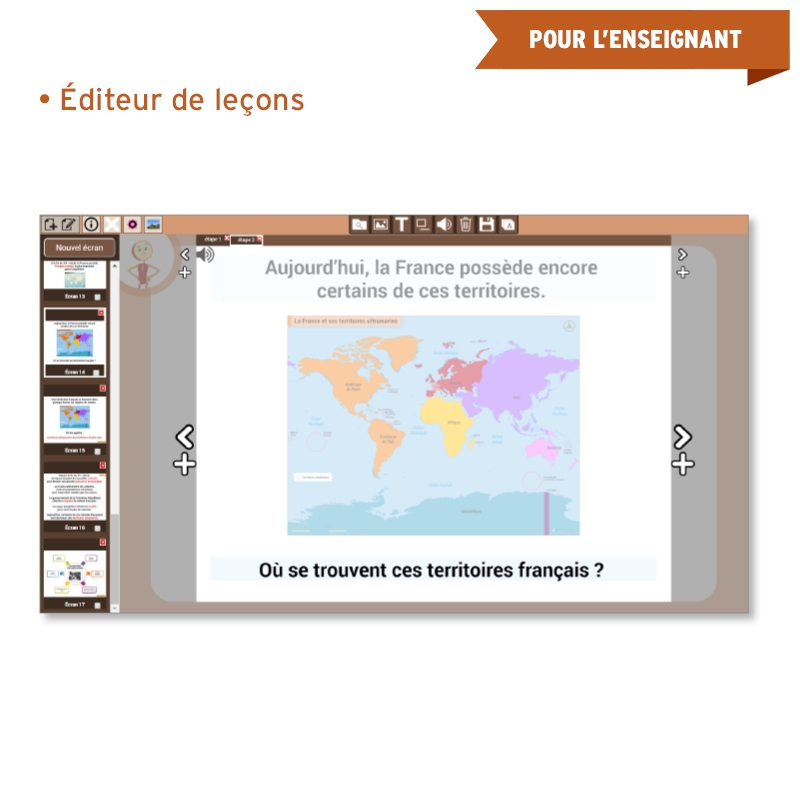 Créez intégralement votre leçon grâce à la bibliothèque de médias, importez vos images ou copiez et modifiez une leçon Jocatop.