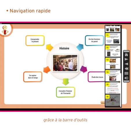 Une barre d’outils permanente pour une navigation simple et rapide dans l'application.
