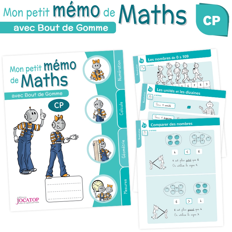 Cahier de Mathématiques CP – Mon petit mémo de Maths avec Bout de Gomme – JOCATOP