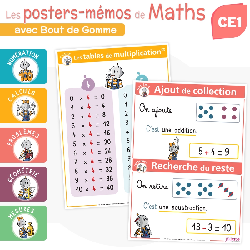 Affichages et posters de Mathématiques CE1 – Ressources pédagogiques avec Bout de Gomme – JOCATOP