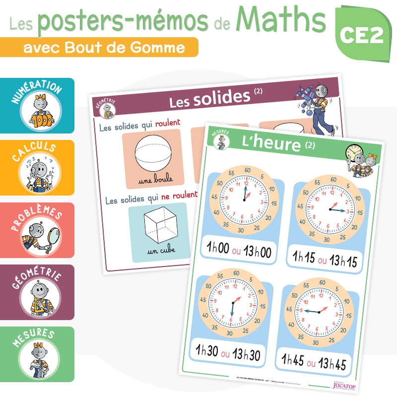 Synthétiser le programme de Mathématiques CE2 – Posters-Mémos avec Bout de Gomme – Jocatop