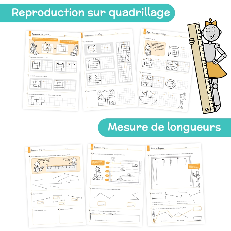 Géométrie CE1 – Cahier de Mathématiques et Grandeurs & Mesures – Je réussis en géométrie avec Bout de Gomme – JOCATOP