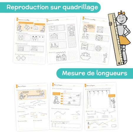 Géométrie CE1 – Cahier de Mathématiques et Grandeurs & Mesures – Je réussis en géométrie avec Bout de Gomme – JOCATOP