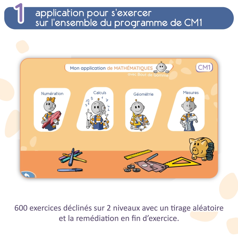 Mathématiques – Nombres et calculs, Géométrie, Mesures & Résolution de problèmes – Application éducative CM1 – JOCATOP