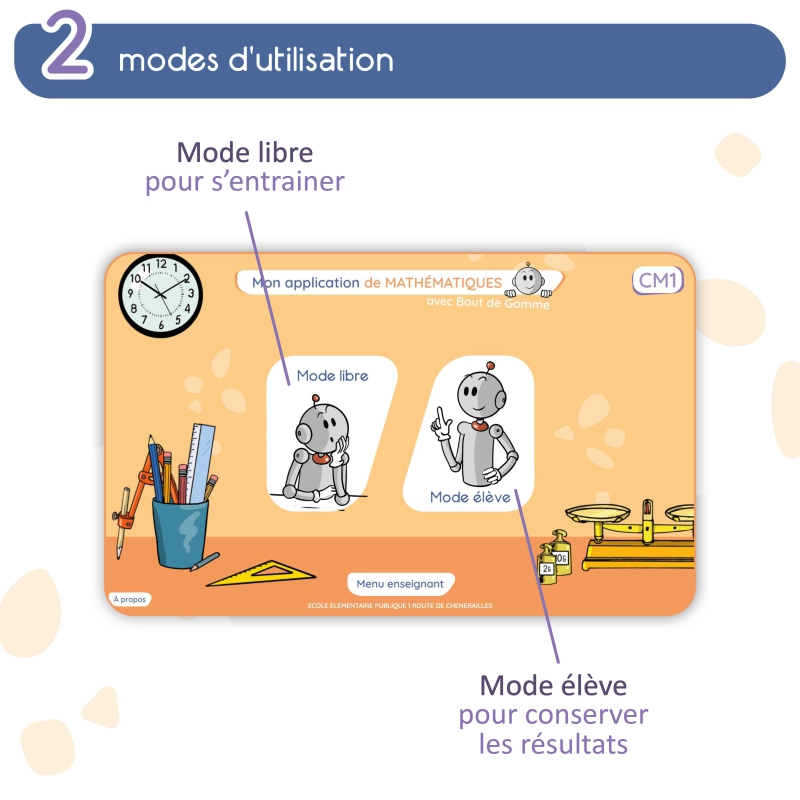 Mathématiques – Nombres et calculs, Géométrie, Mesures & Résolution de problèmes – Application éducative CM1 – JOCATOP