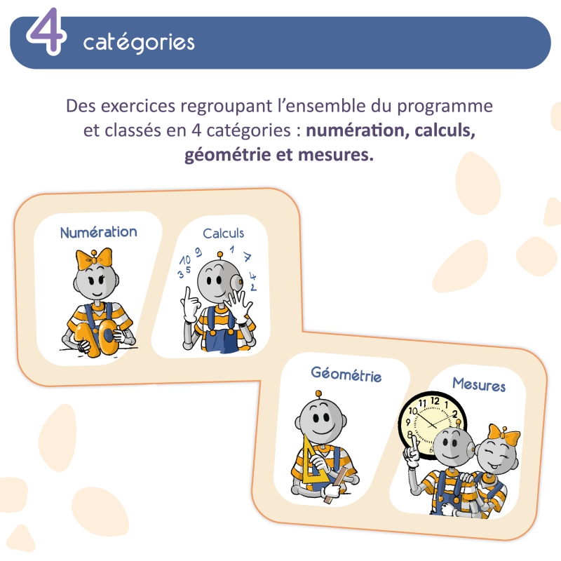 Mathématiques – Nombres et calculs, Géométrie, Mesures & Résolution de problèmes – Application éducative CM1 – JOCATOP